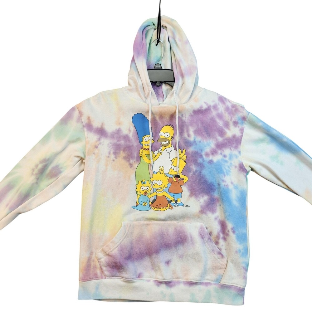 The Simpsons Hoodie Womens XS Tie Dye Pastel Graphic Pullover Kangaroo Pocket